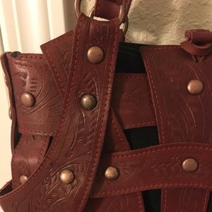 Rare find! Ruby red hand-tooled vintage purse